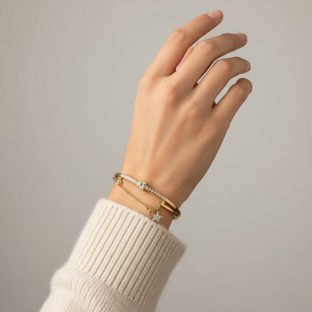 Rose Gold Plated Rhinestones women's Bangle Bracelet Elegant Party Cocktail